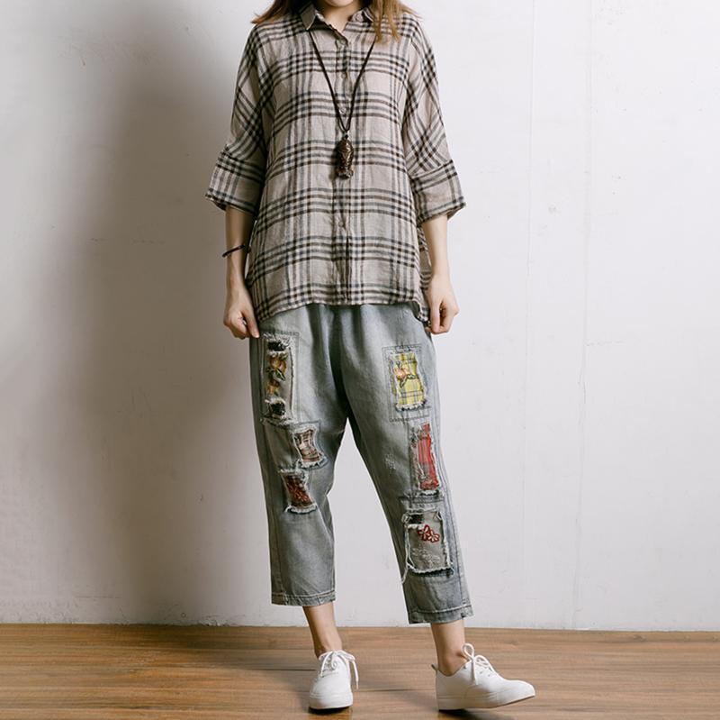 Embroidered Floral Patchwork Burr Women Jeans