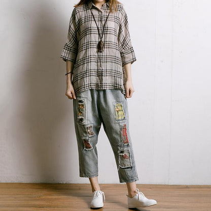 Embroidered Floral Patchwork Burr Women Jeans