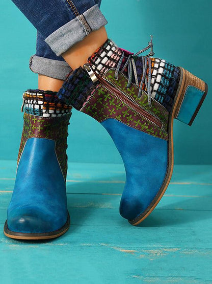Bohemia Knitting Leather Booties
