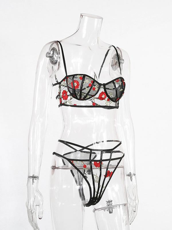 Embroidered See-Through Split Lingerie