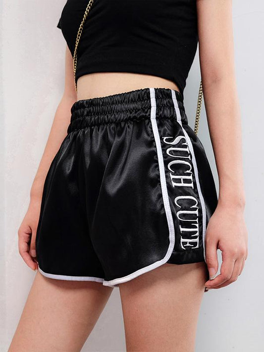 Contrast Trim Letter Printed Shorts