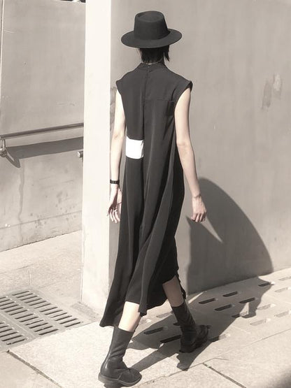 Asymmetric Sleeveless Black Long Dress