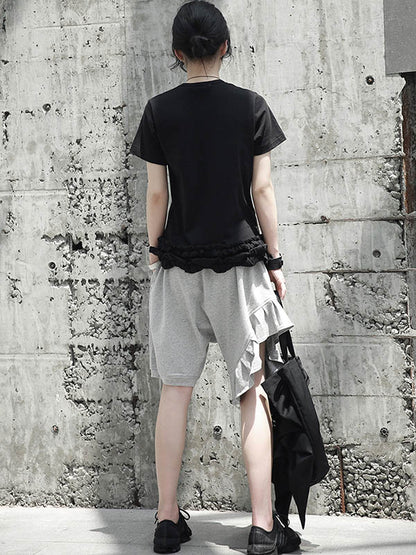 Original Solid Color Falbala Asymmetric Irregularity Shorts