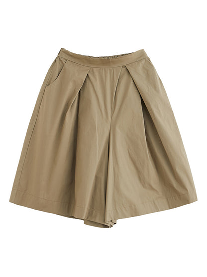 Casual Solid Color Elasticity Waist Wide Leg Shorts