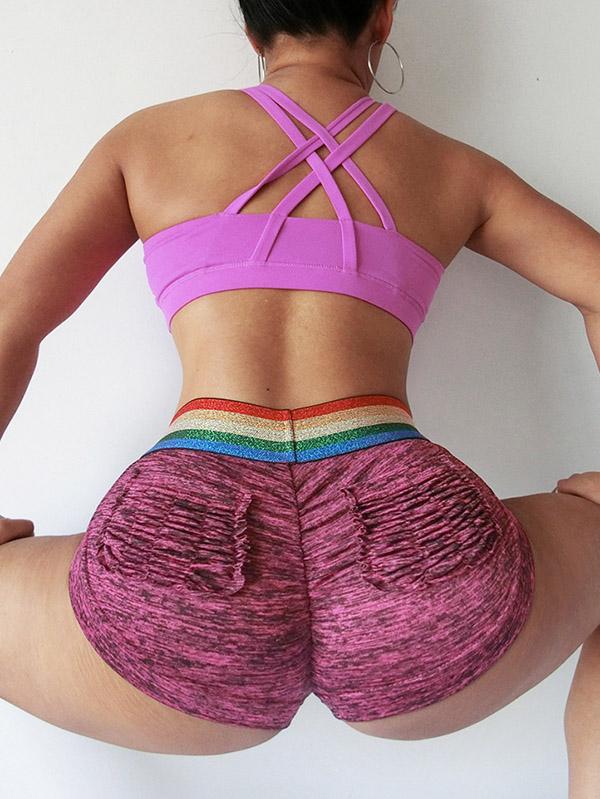 Sexy Contrast Color Wrap High-Waisted Sports Shorts