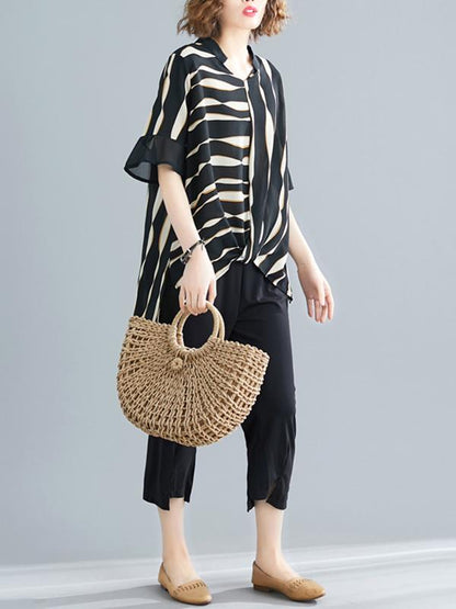 Loose Irregular Stripe Wide-leg Suit