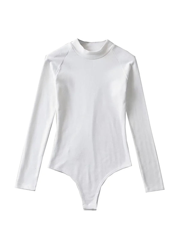 Solid Color High-Neck Long Sleeves Bodysuits