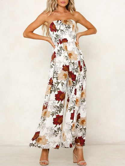 Off Shoulder Floral Printed Bohemia Jumpsuits