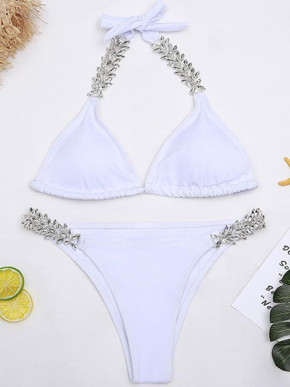 Rhinstone Halter-neck Bikinis Swimwear