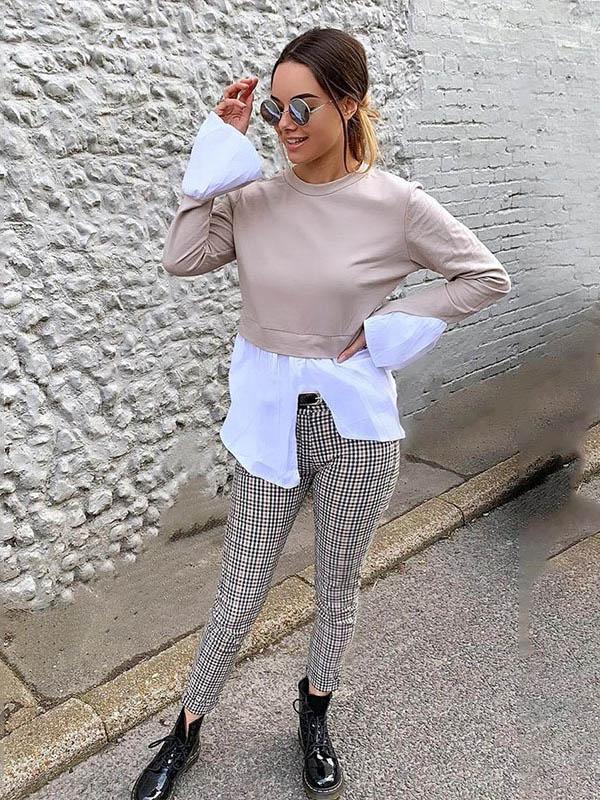 False Two Split-joint Cropped Blouse