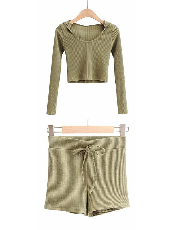 Wrap Solid Long Sleeves Hooded Yoga Suits