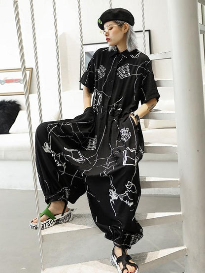 Hip-hop Light Printed Jumpsuit