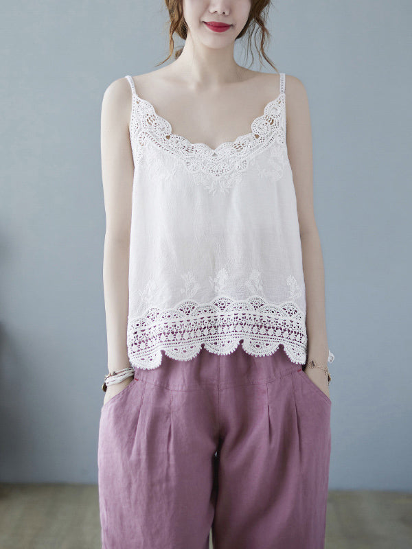 Original Solid Sleeveless Lace&Hollow V-Neck Vest
