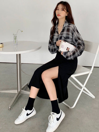 Original Solid Irregularity Split-Side A-Line Skirt