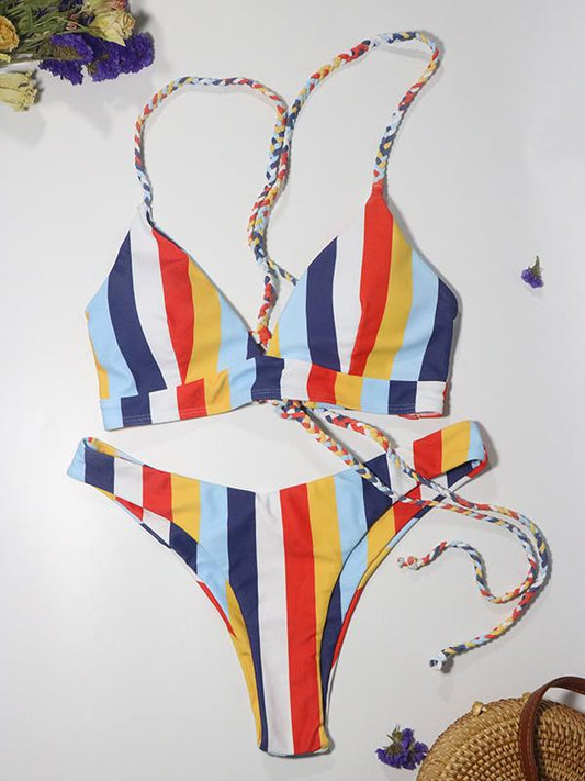 Random Cut Stripes Bikinis Swimwear
