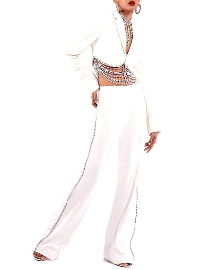 Simple Wide Leg Diamond Encrusted Pants