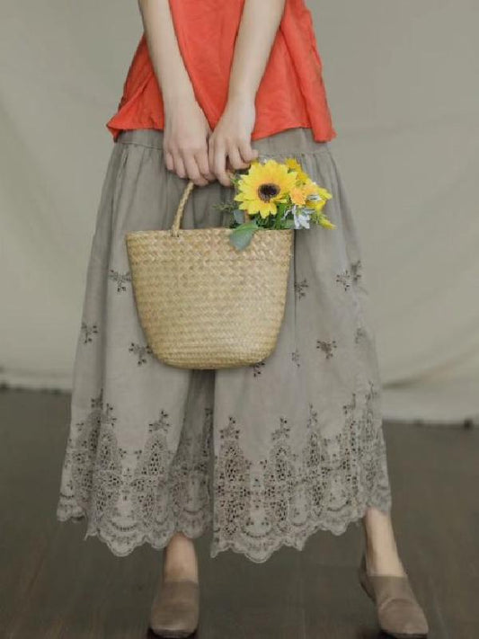 Vintage Linen Hollow Wide Leg Pants