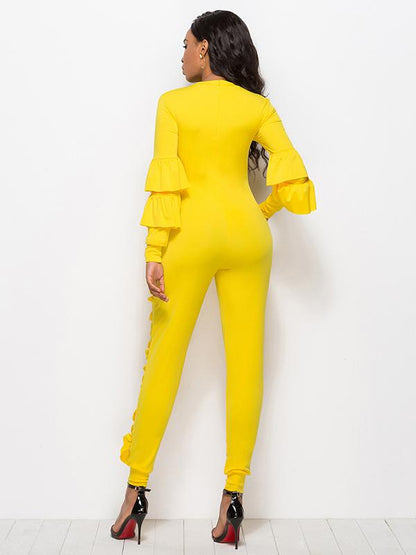 Striped Falbala With Pockets Sports Jumpsuit