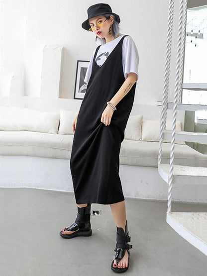 Loose Big V-neck Sleeveless Long Dress