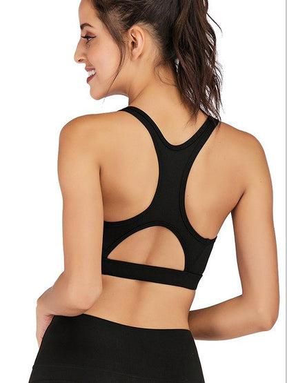 Solid Pocket Side Cut Out Yoga Sports Bra