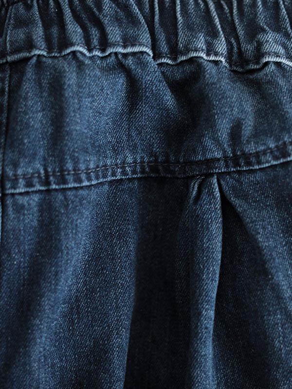 Leisure Solid Denim Puff Pants Bottoms