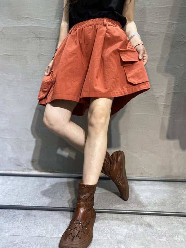 Casual With Pocket Solid Color Wide Leg Shorts