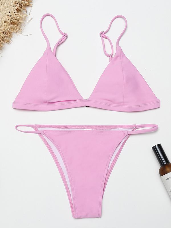 Plain Pink Triangle Bikini Set