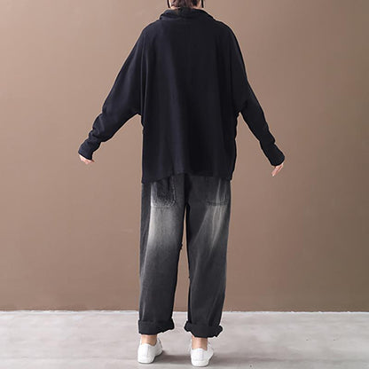 Buykud Casual Irregular Pure Color Turtleneck Blouse