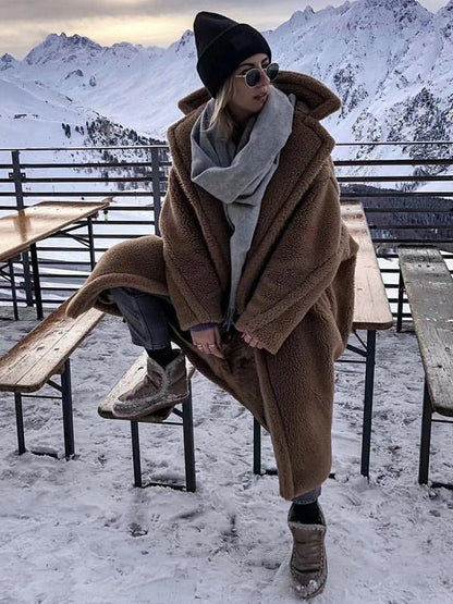 Loose Solid Lapel Fuzzy Coat
