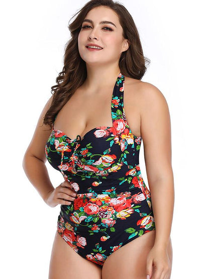 Retro Printed Plus Size Swimwear