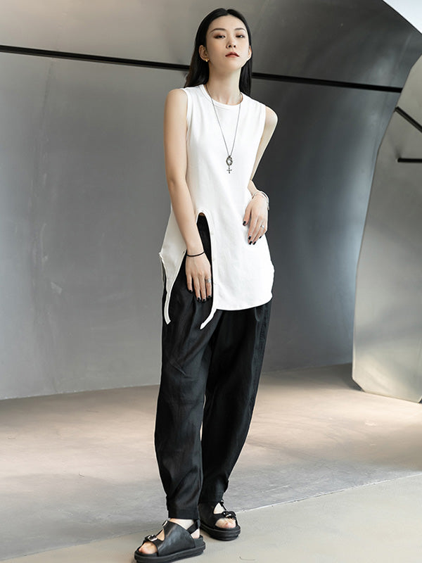 Casual Linen Solid Color Wide Leg Loose Pants