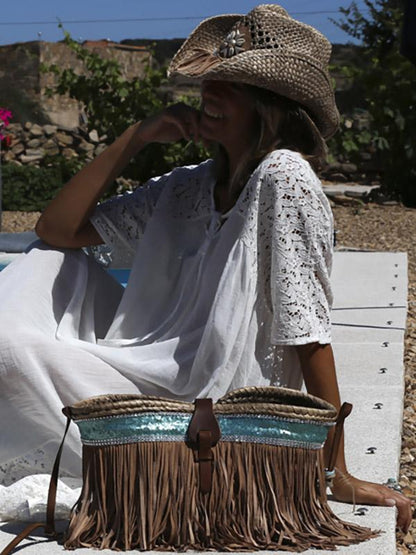 White Hollow Split-joint Maxi Dress