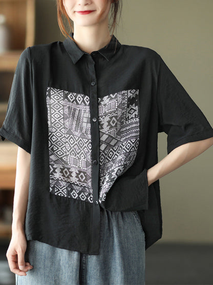 Original Ethnic Printed Lapel Shirt Blouse Tops