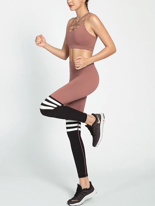 Wrap Sleeveless Contrast Color Yoga Suits