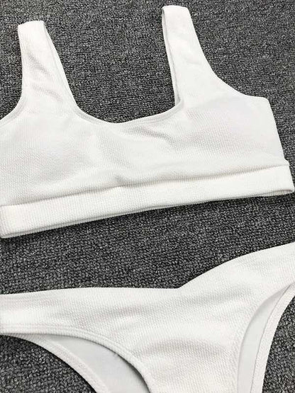 Plain Ribbed Bandeau Bikini Swimsuit