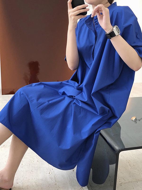 Original Solid Round-Neck Shirt Dress