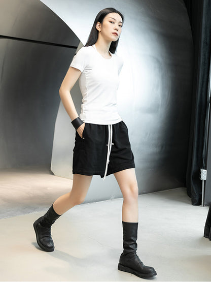 Stylish Halterneck Solid Color False Two Short Sleeves T-Shirt