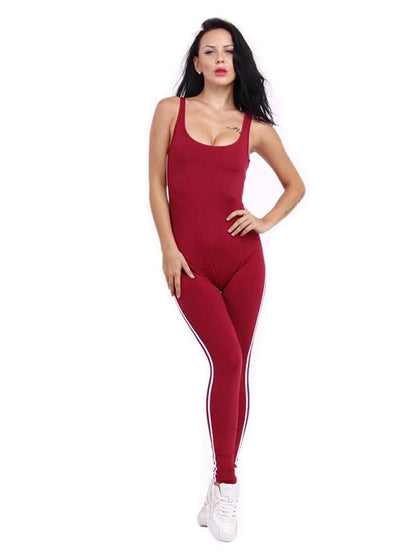Striped Backless Athletic Jumpsuits