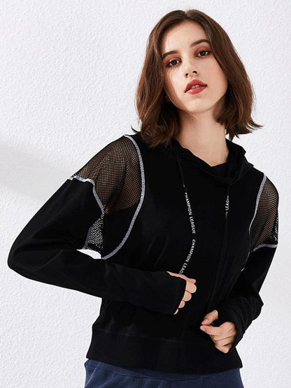 Mesh Solid Loose Hooded Yoga&Gym Tops