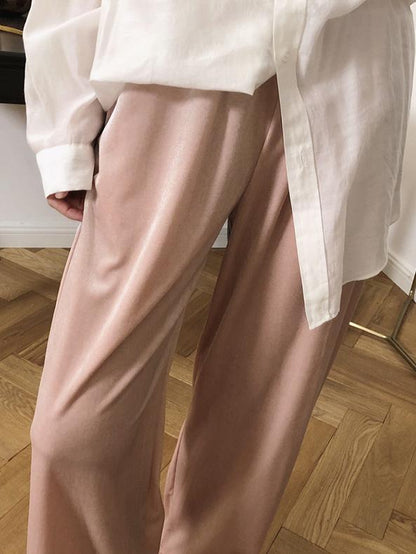 Velvet Wide-leg Loose Solid Empire Pants