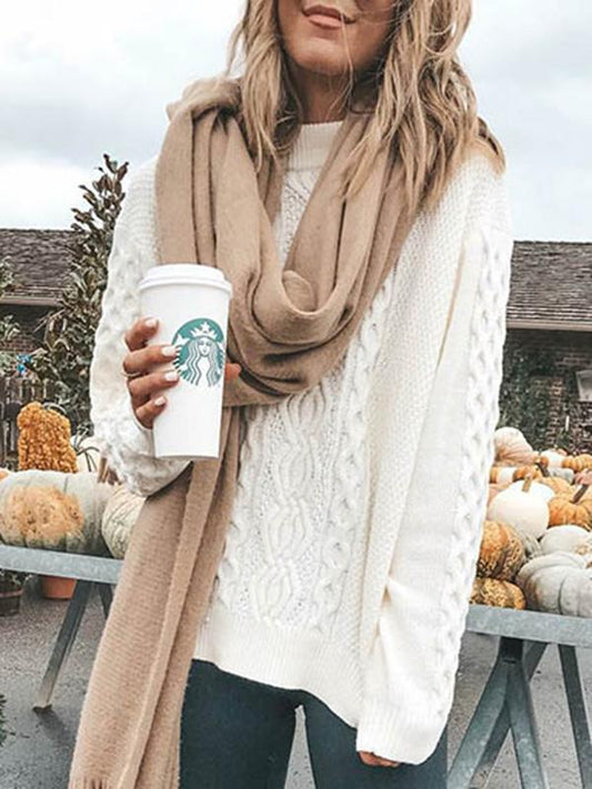 Long Sleeves White Knitting Sweater Tops