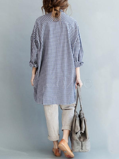 Casual Plaid Lapel Beaded Shirt