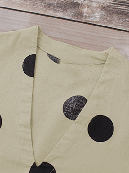 Original Polka-Dot Short Sleeve V-Neck Midi Dress