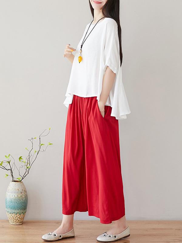 Loose Solid T-Shirt + Wide Leg Pants