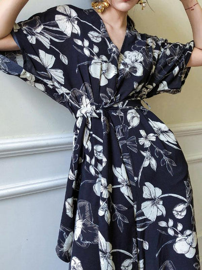 Casual Flower Printed Lace-up Jumpsuit