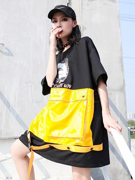 Loose Split-joint Color-block Pocket T-shirt