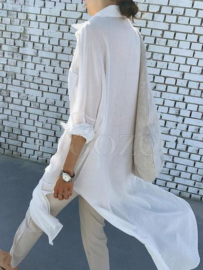 Loose Split-side Light White-shirt