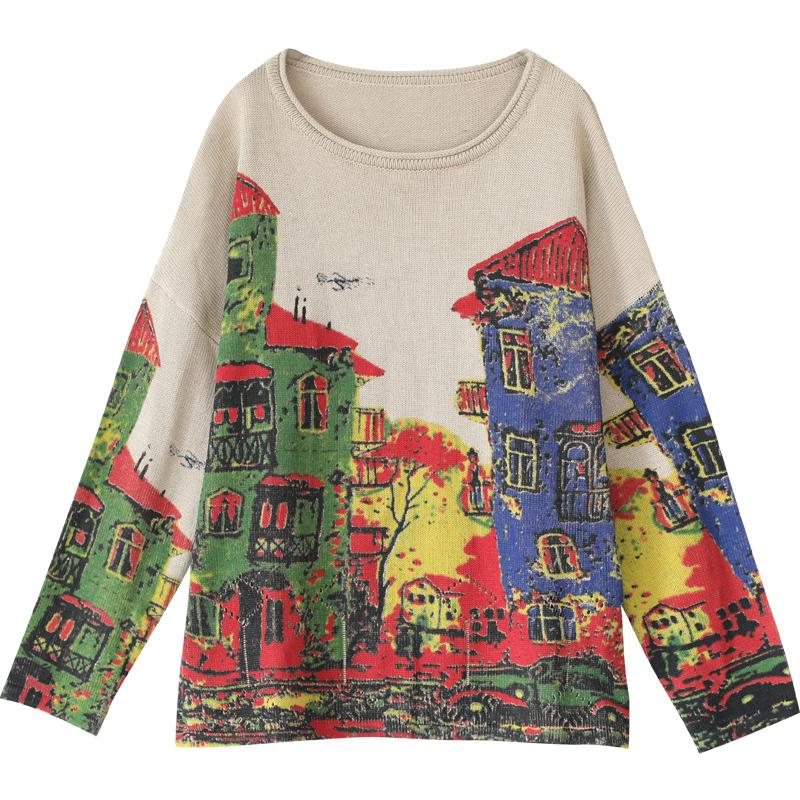 Buykud Print Long Sleeve Comfortable Breathable Sweater