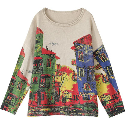 Buykud Print Long Sleeve Comfortable Breathable Sweater