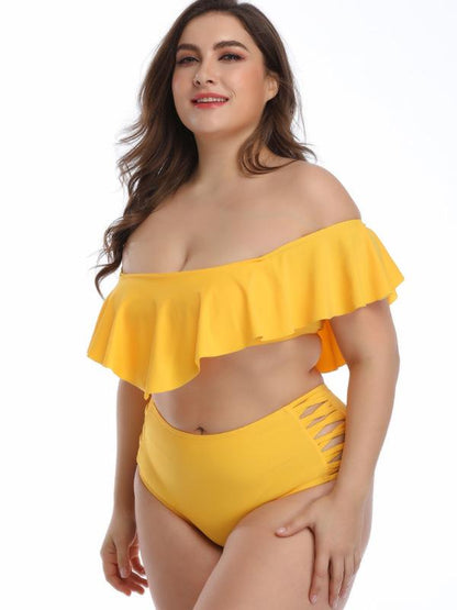 Plus Size Plain Ruffled Tankinis